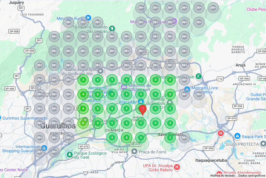 Mapa real de ranking local no Google Maps